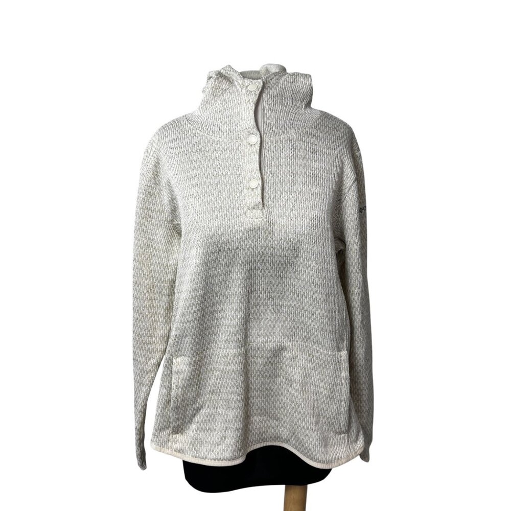 Columbia Womens Cream Pullover Hoodie Sweater With Pockets Size XL Textured Knit